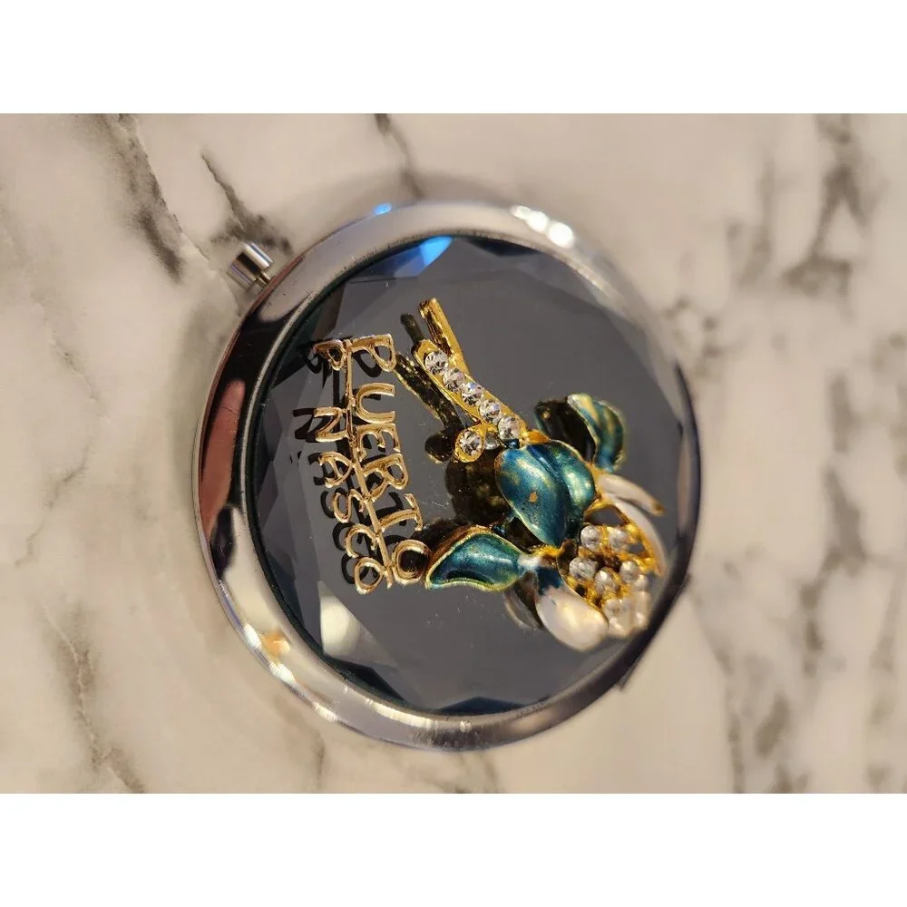 Compact Makeup Mirror With Puerto P Nasco & Flower Embellishment